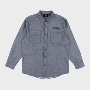 Harley Davidson Mens XL Blue Chambray Long Sleeve Button Down Shirt Motorclothes